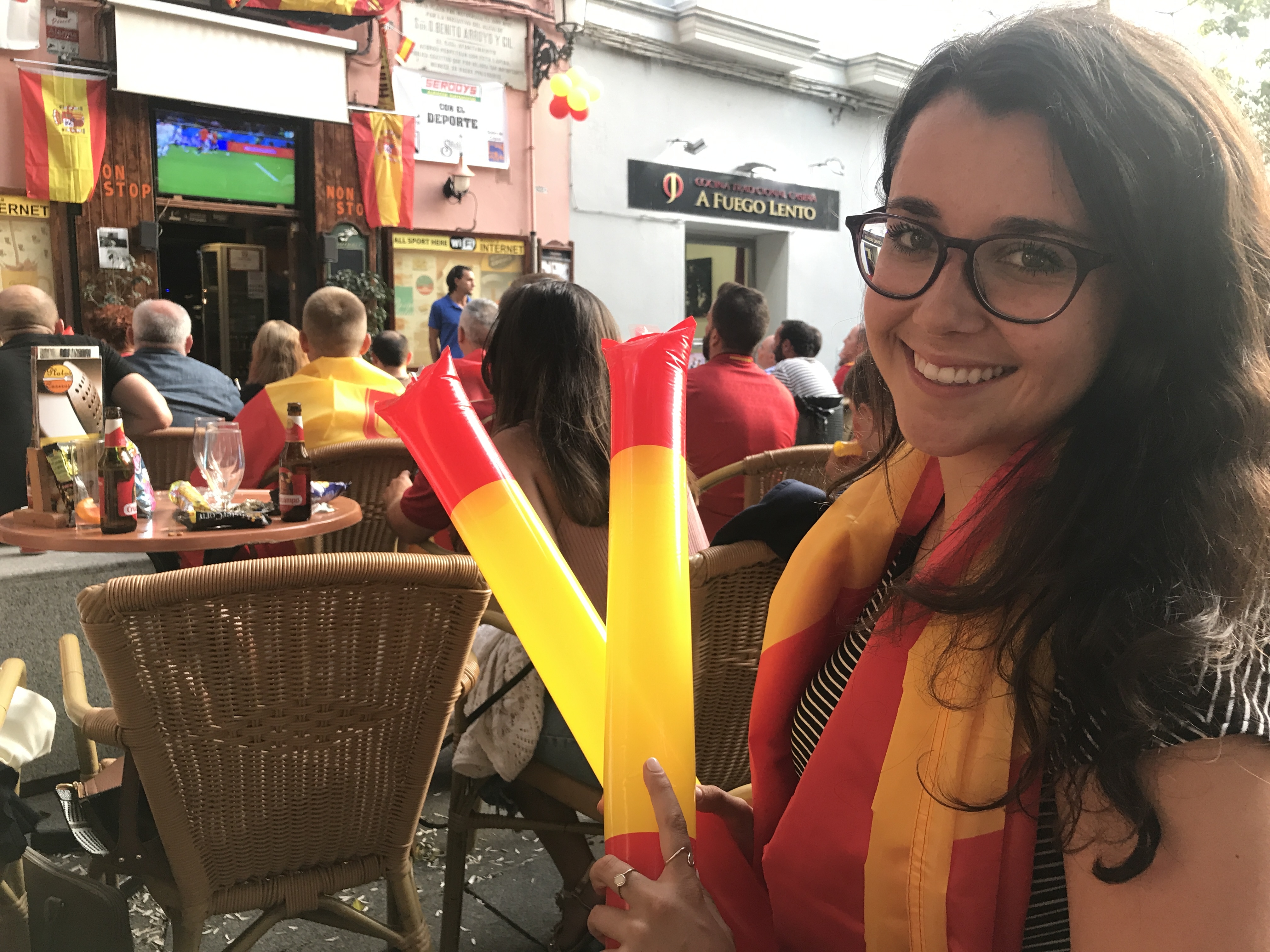 Cheering on Spain in this year's World Cup.