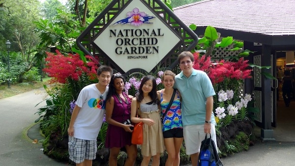 Judi (second from right) poses with a group of fellow exchange students at Singapore's Botanical Gardens.