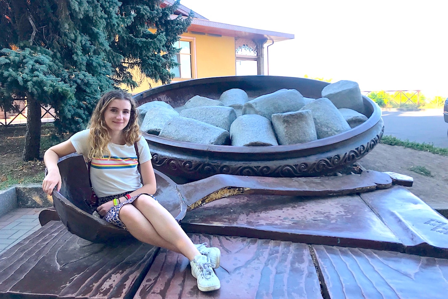 Francesca poses with a bowl of "halusky." 