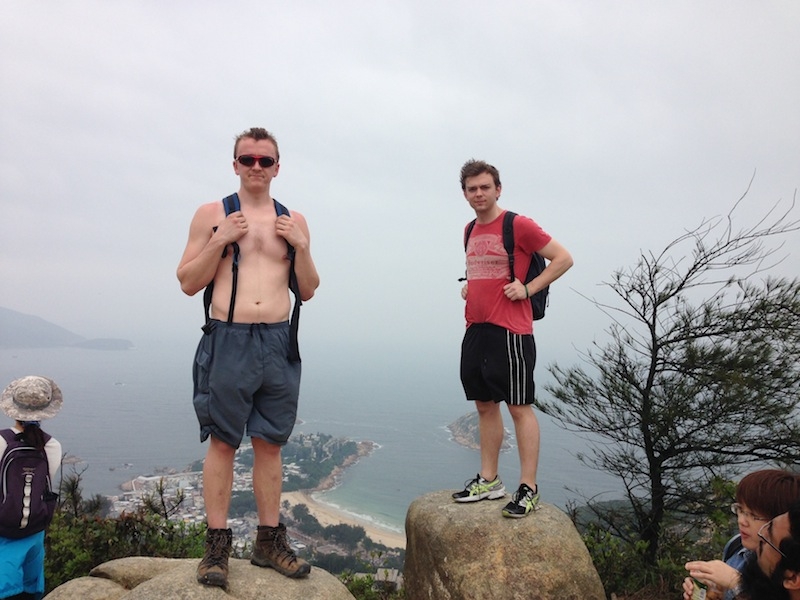 Liam (right) and his brother on the Dragon's Back hike in Hong Kong.