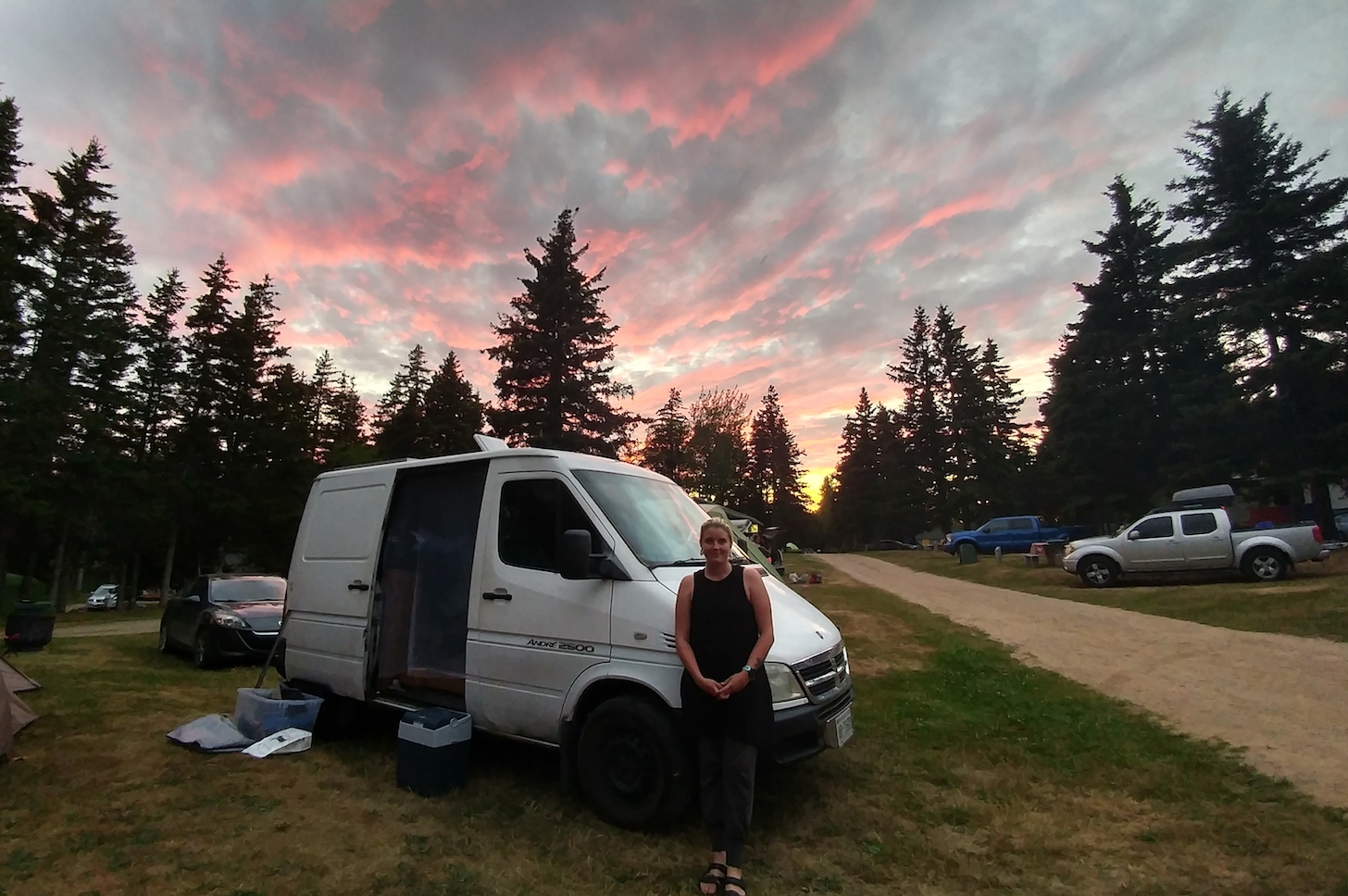 The author's partner in front of their van. 