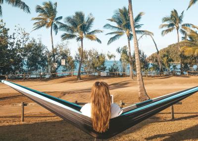 Rachael relaxes on a beach in Australia. 