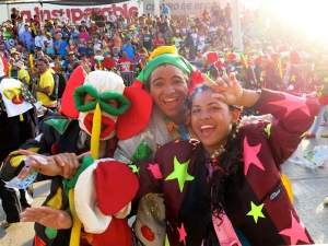 Spectators post at Barranquilla Carnival. 