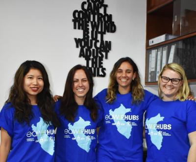 Charmaine (left) with fellow volunteers in Peru. 