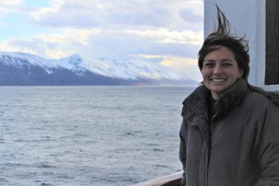 Shantel on the Peace Boat near Iceland. 